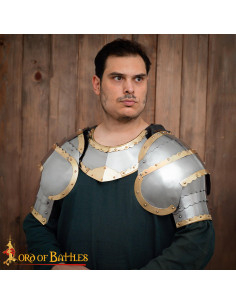 Épaulières médiévales en acier avec garnitures en laiton,... 2