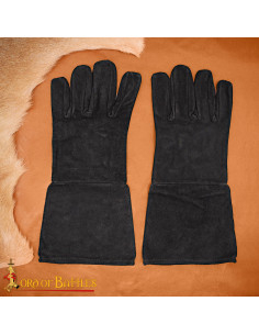 Gants médiévaux en cuir de daim de couleur noire