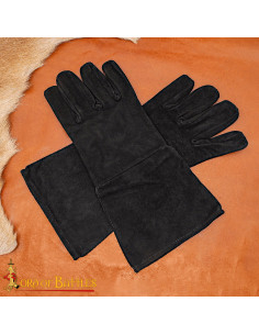 Gants médiévaux en cuir de daim de couleur noire 2
