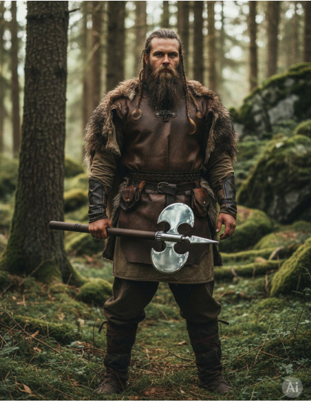 Hache rustique à double lame lisse,...