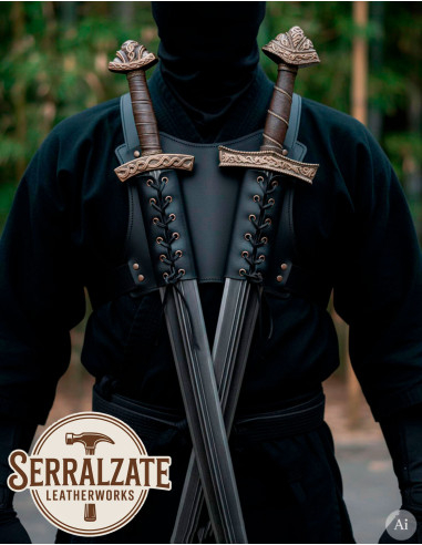 Tahalí Ninja dorsal pour deux épées, noir