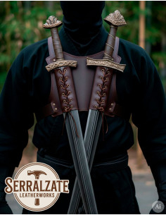 Harnais ninja dorsal pour deux épées, marron
