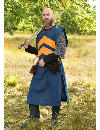 Tabard médiéval rayé, bleu et jaune