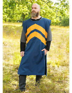 Tabard médiéval rayé, bleu et jaune 2