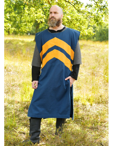 Tabard médiéval rayé, bleu et jaune