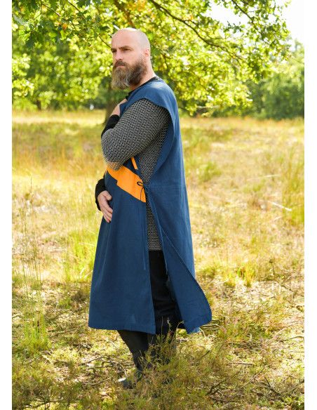 Tabard médiéval rayé, bleu et jaune