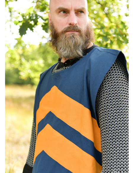 Tabard médiéval rayé, bleu et jaune