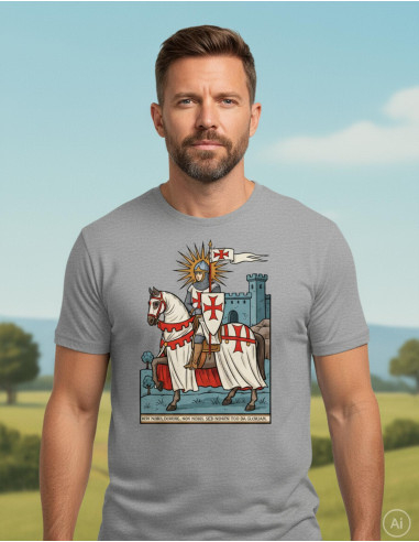 T-shirt gris chiné pour homme sur le thème des Templiers
