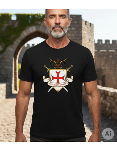 T-shirt noire Templier pour homme, Non Nobis Domine