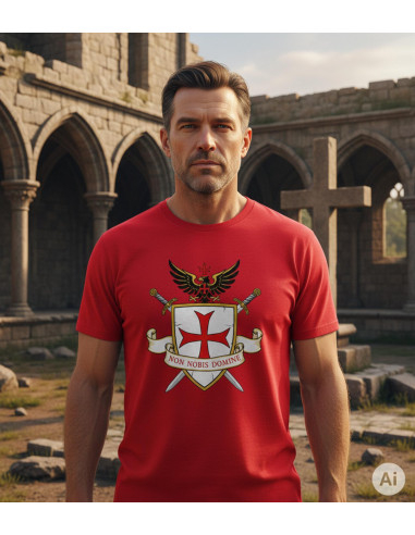 T-shirt rouge Templiers pour homme, Non Nobis Domine