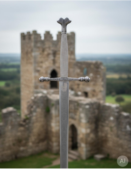 Épée Carlos V, lame gravée rustique