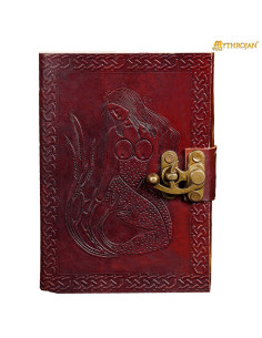 Journal médiéval à couverture en cuir marron avec design...