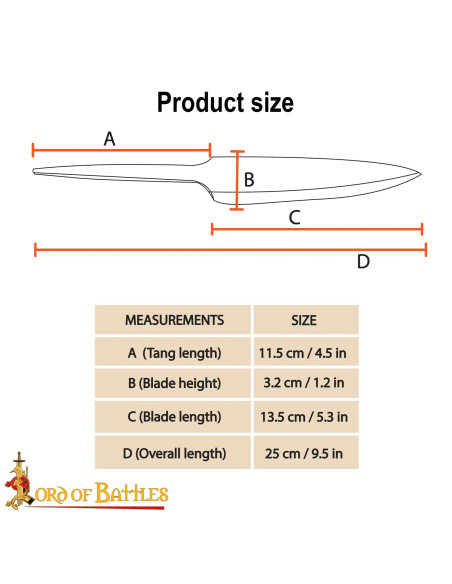 Couteau médiéval, pleine soie, sans...