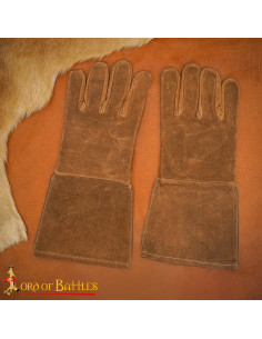 Gants médiévaux en cuir suédé de couleur marron