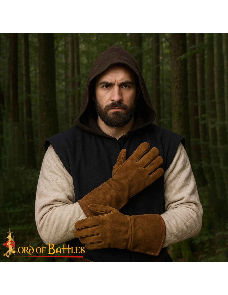 Gants médiévaux en cuir suédé de...