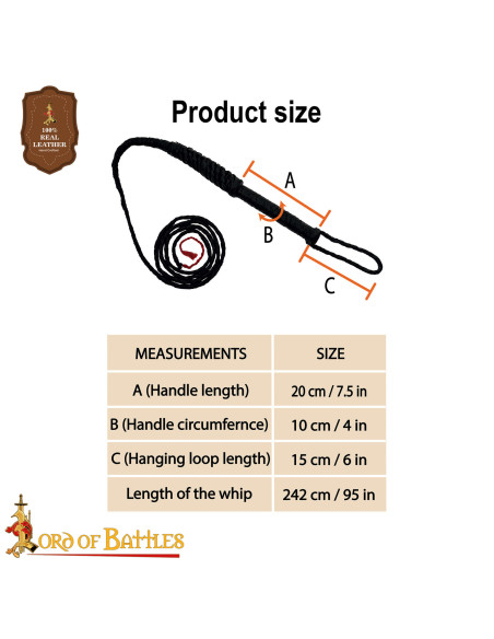 Lasso médiéval en cuir noir tressé à...