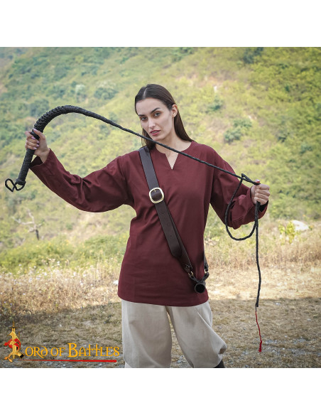 Lasso médiéval en cuir noir tressé à...