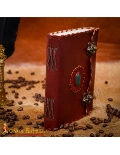 Journal médiéval à couverture en cuir avec pierre,...