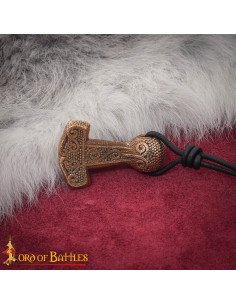 Pendentif viking Mjölnir en bronze fondu, cordon en cuir 2