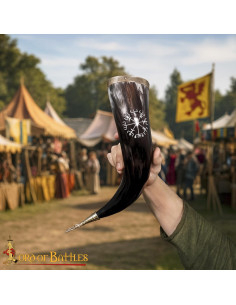 Corne viking pour boire Runa Vegvisir, détails en laiton