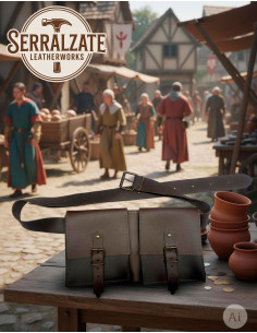 Sac à ceinture médiéval DuoPouch en cuir marron