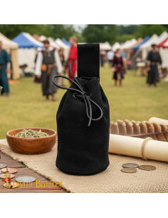 Sac à main en daim avec cordon, couleur noire