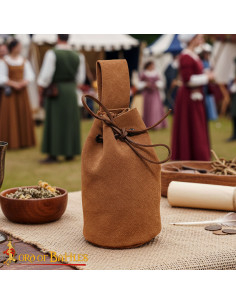 Sac à monnaie en daim avec cordon, couleur marron