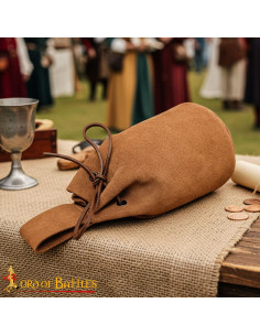 Sac à monnaie en daim avec cordon, couleur marron 2