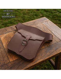 Sac à bandoulière en cuir marron fin Moyen Âge