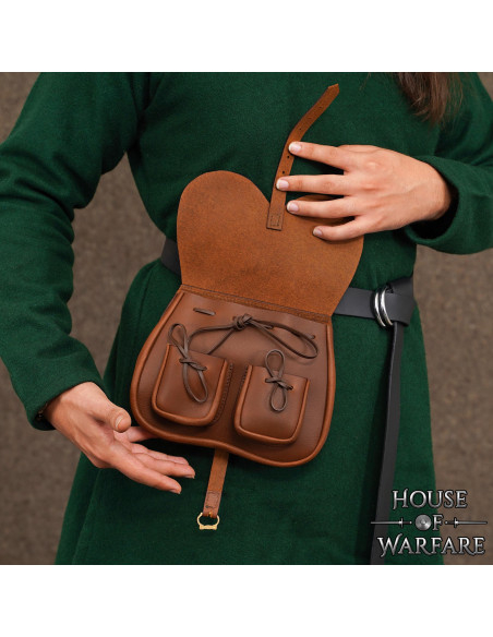 Sac à main médiéval en cuir marron...