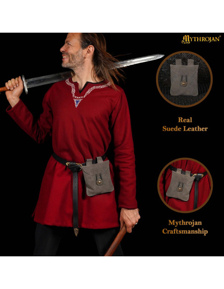 Sac banane médiéval en cuir de daim gris