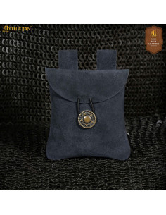 Sac banane médiéval en cuir suédé de couleur bleu foncé