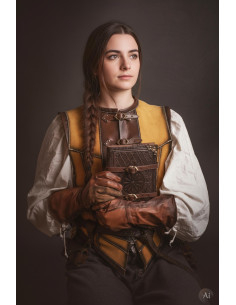 Cuir médiéval court pour femme, daim jaune