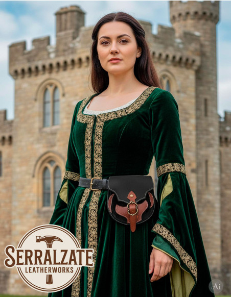 Sac médiéval en cuir noir avec...