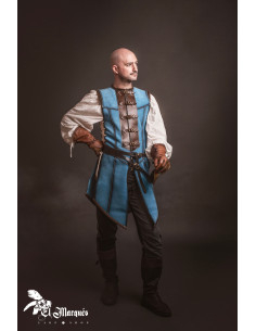 Cuir médiéval long pour homme, daim bleu