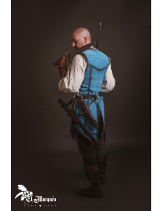 Cuir médiéval long pour homme, daim bleu 2