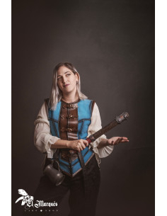 Cuir médiéval court pour femme, suède bleu