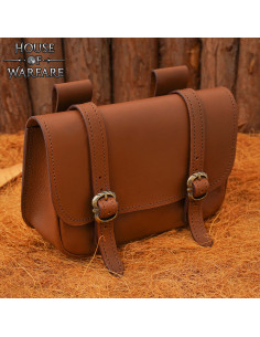 Grand sac médiéval à double boucle en cuir marron