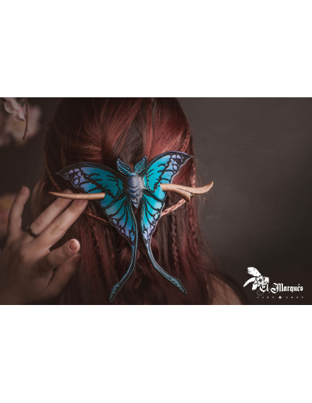 Barrette en cuir bleu nuit avec motif...