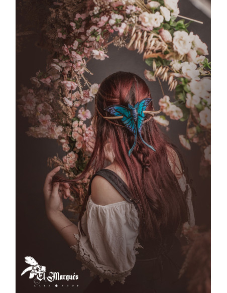 Barrette en cuir bleu nuit avec motif...