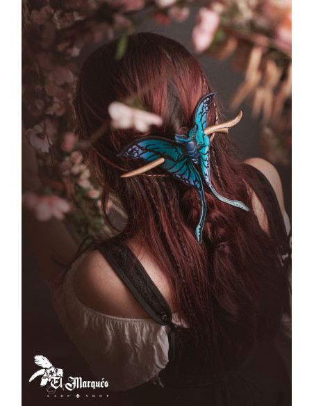 Barrette en cuir bleu nuit avec motif...