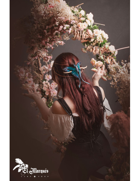 Barrette en cuir bleu nuit avec motif...