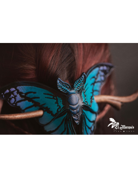 Barrette en cuir bleu nuit avec motif...