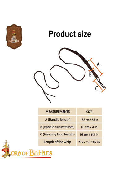 Fouet médiéval rustique en cuir...