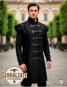 Gilet long Renaissance en véritable cuir noir 2