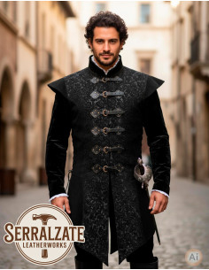 Gilet long Renaissance en véritable cuir noir
