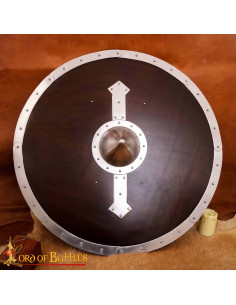 Bouclier rond viking en bois avec renforts en acier
