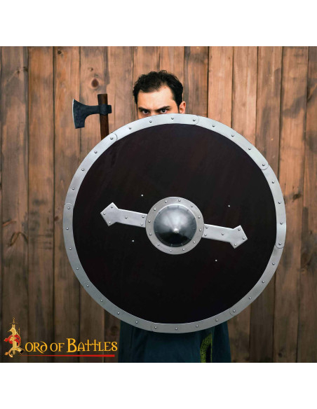 Bouclier rond viking en bois avec...