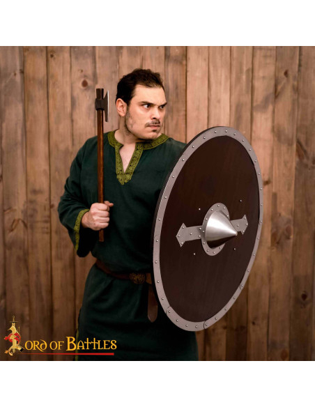 Bouclier rond viking en bois avec...