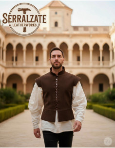 Jubón médiéval et renaissance en cuir suédé marron foncé 2